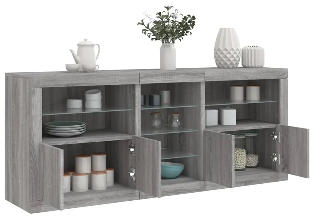 vidaXL Aparador com luzes LED 162x37x67 cm cinzento sonoma