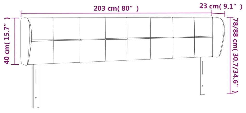 Cabeceira de cama c/ abas veludo 203x23x78/88cm cinzento-escuro