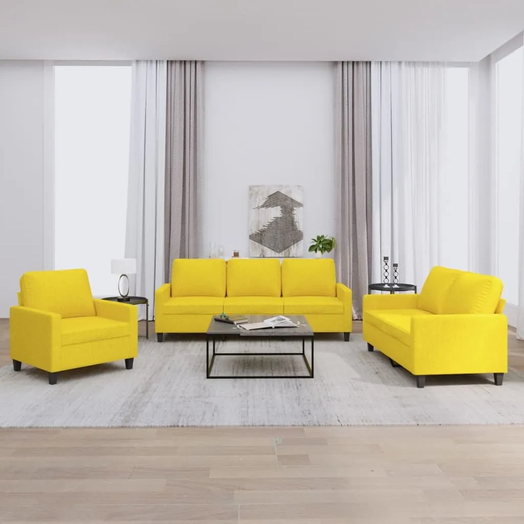 vidaXL 3 pcs conjunto de sofás com almofadões tecido amarelo-claro