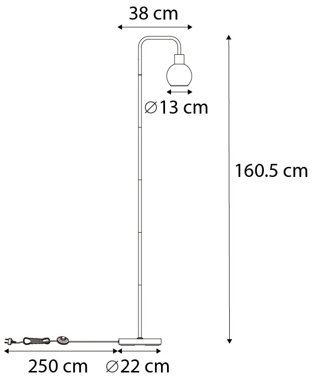 Candeeiro de pé Art Deco preto com vidro fumê - Vidro