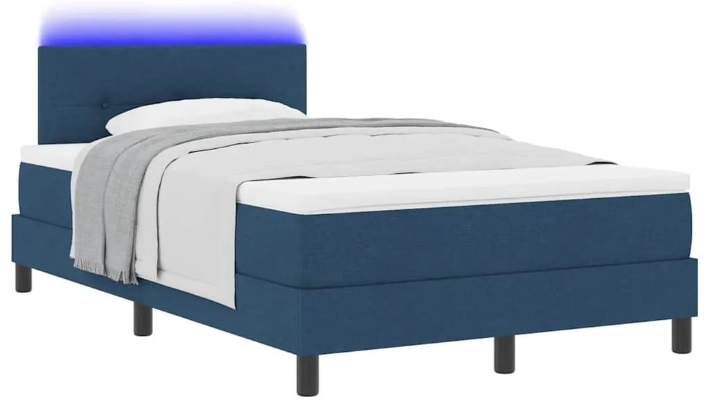 Cama Box com Colchão e LED Azul 120x200 cm em Tecido