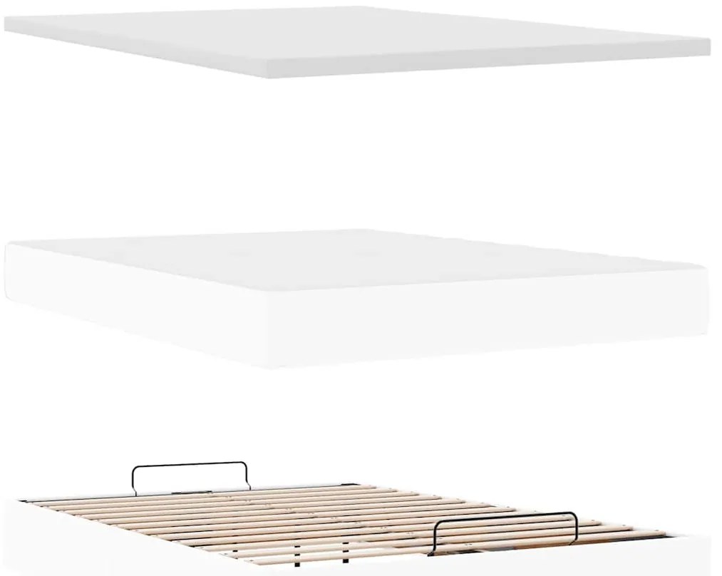 Estrutura de cama otomana com colchão branco couro falso