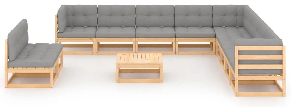 12 pcs conjunto lounge de jardim com almofadões pinho maciço
