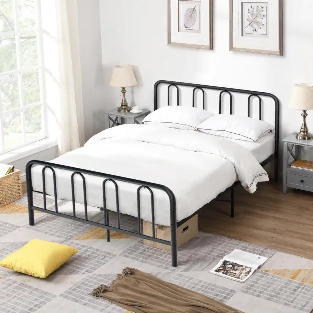 Estrutura de cama de metal com cabeceira e estribo Cama de plataforma moderna com armazenamento embaixo da cama 209x144x101 cm preta