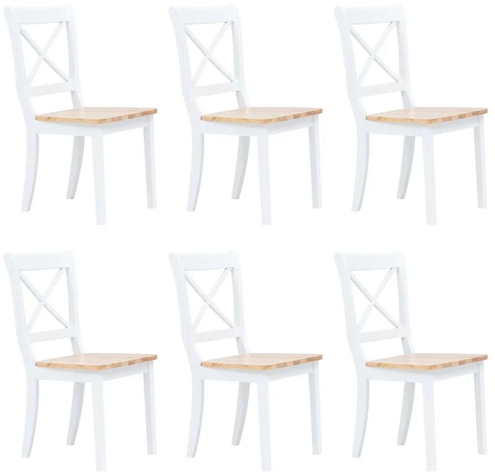 Cadeiras de jantar 6pcs seringueira maciça branco/madeira clara