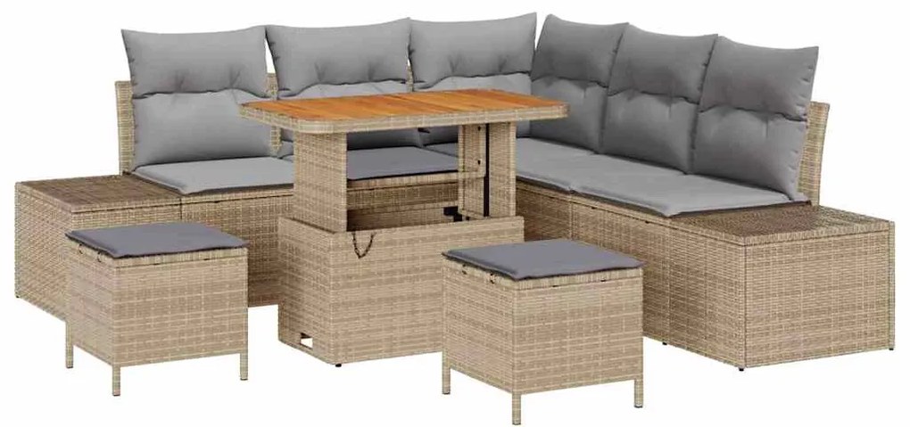 Conjunto de Sofás de Jardim 8 Peças com Almofadas Bege em Polirattan e