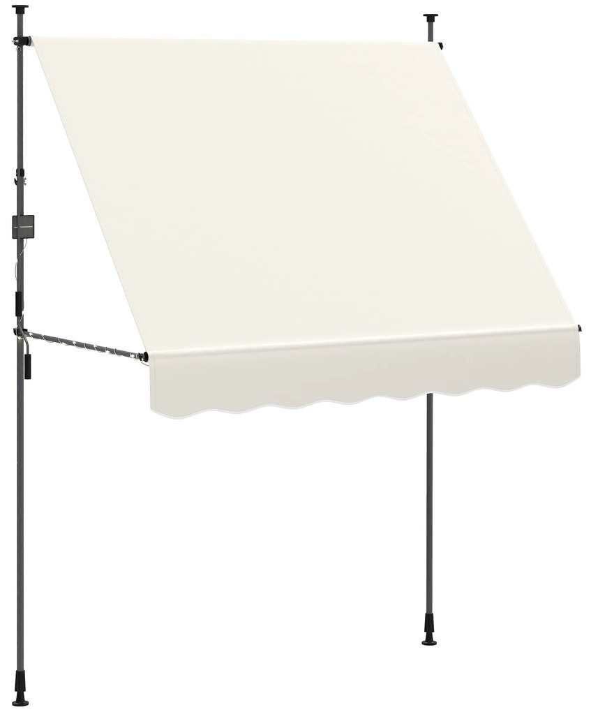 Outsunny Toldo Manual Retráctil 2x1,2 m Toldo Exterior Enrolável Altura Ajustável com Manivela 210-310 cm Proteção UV30+ Creme