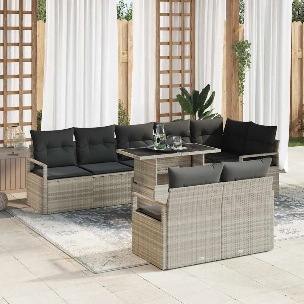 vidaXL Conjunto de sofá de jardim com 9 peças e almofadas cinza claro