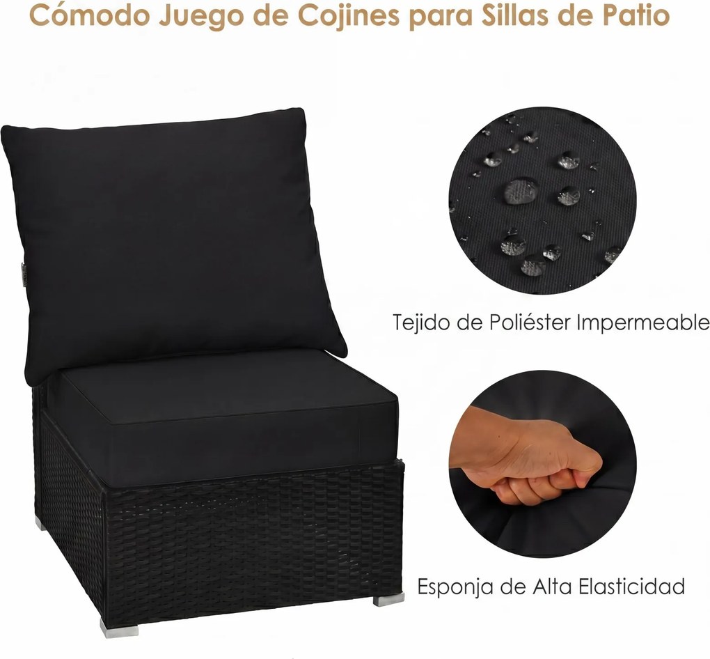 Conjunto de 2 Almofadas para Cadeira de Exterior (NÃO INCLUIDA), Assento e Encosto, 60 x 40 x 20 cm, Impermeáveis, Preto