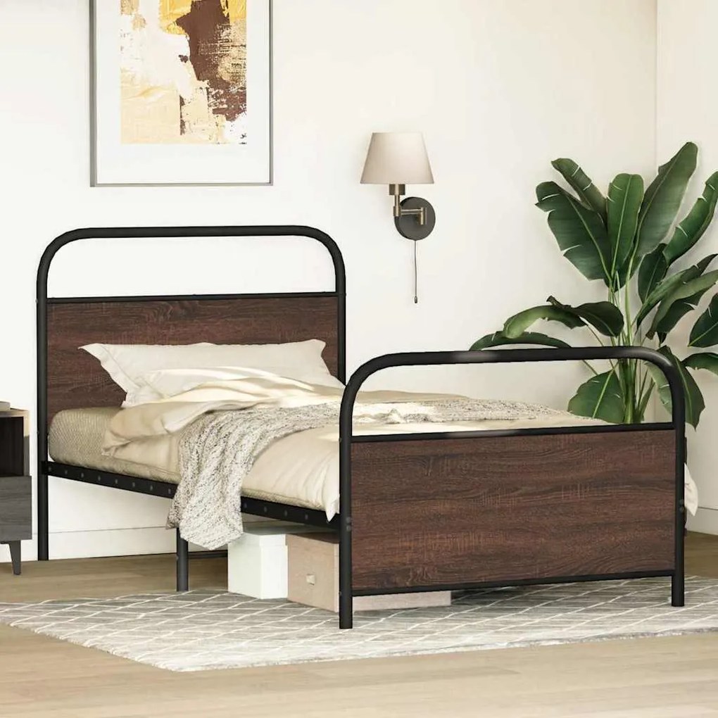 Estrutura cama s/ colchão derivados madeira carvalho castanho