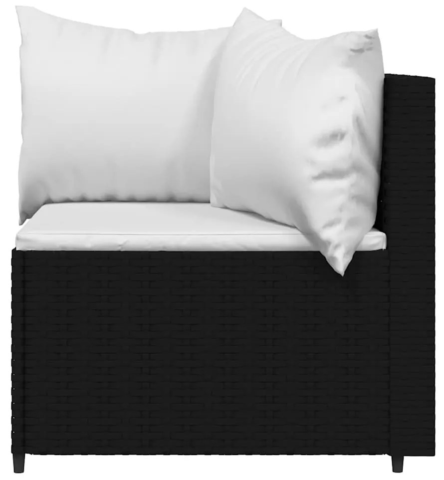 3 pcs conjunto lounge de jardim c/ almofadões vime PE preto