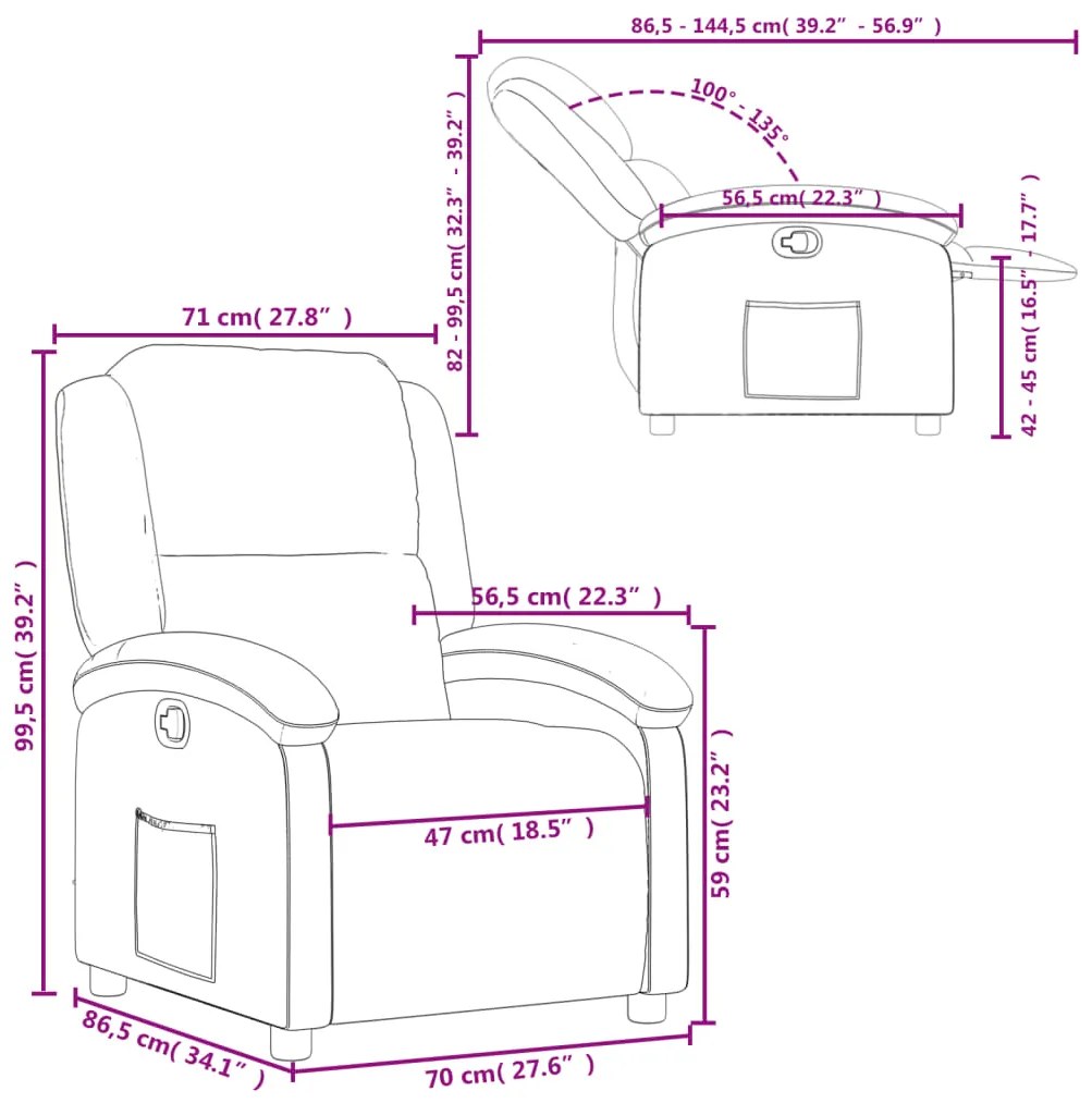 Poltrona Agnes Reclinável Ergonómica em Veludo Suave - Cinzento-Claro