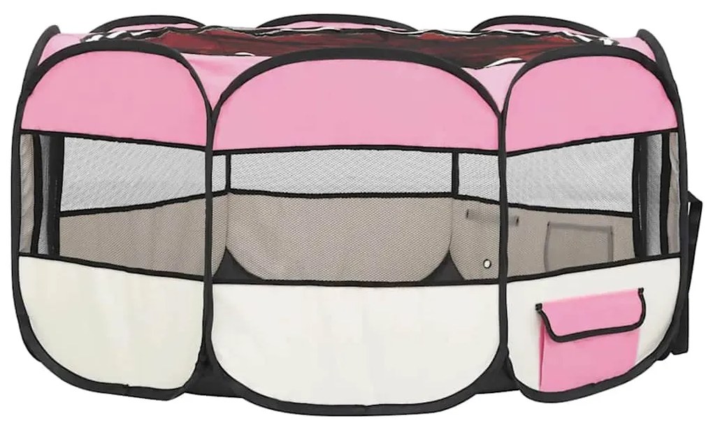 Parque dobrável p/ cão c/ saco de transporte 145x145x61cm rosa