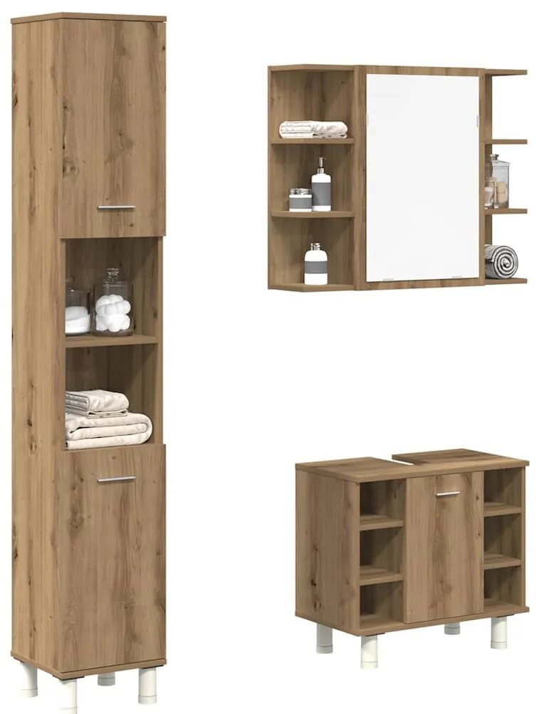 vidaXL 3 pcs móveis de casa de banho deriv. madeira carvalho artisiano