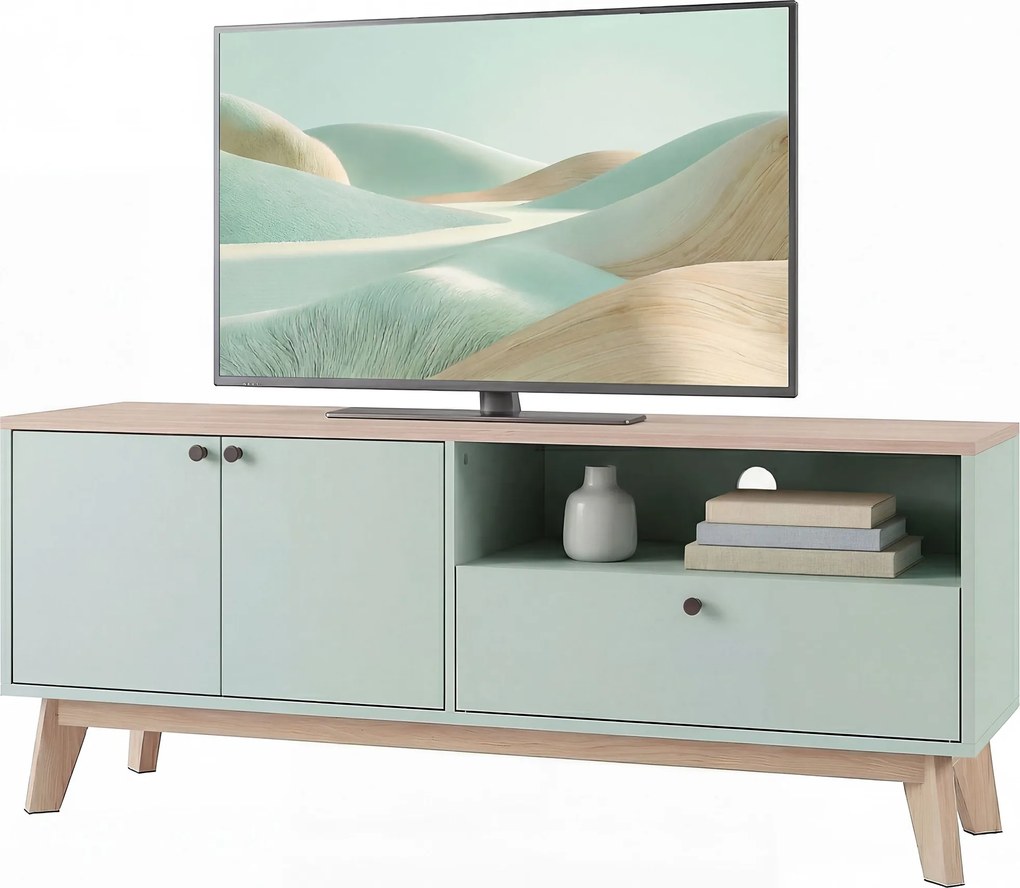 Móvel para televisão de 120 L x 35 P x 50 A cm, adequado para televisores até 36 polegadas, com 2 portas, uma gaveta e um compartimento aberto, verde