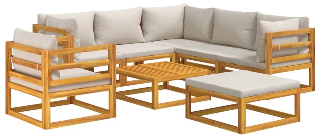 8 pcs conj. lounge de jardim madeira c/ almofadões cinza-claro