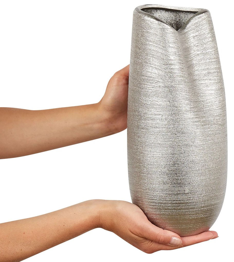 Vaso de cerâmica grés prateada 32 cm DERBE Beliani