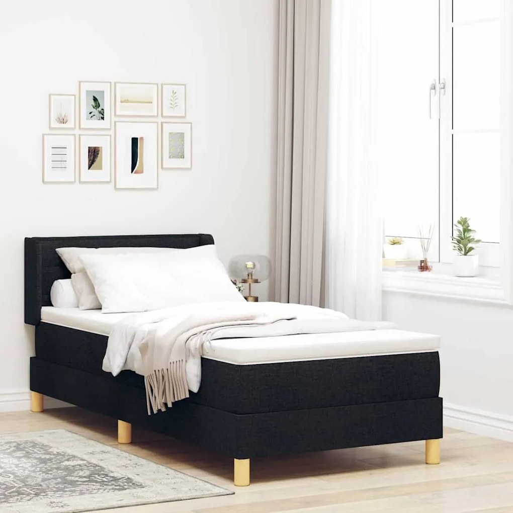 vidaXL Cama Box com cabeceira Preto e Branco 90 x 190 cm tecido