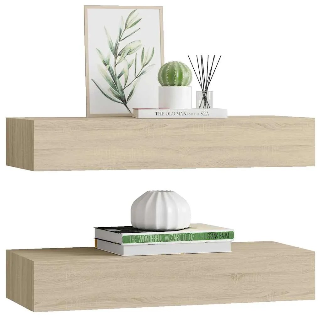 Prateleiras parede c/ gavetas 2 pcs MDF 60x23,5x10 cm carvalho