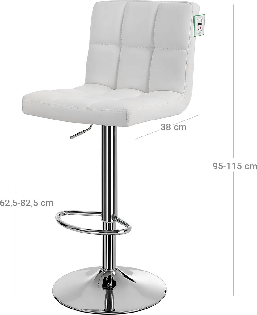 Conjunto de 2 bancos de bar 44,5 x (95-115) x 38 cm em imitação de couro branco