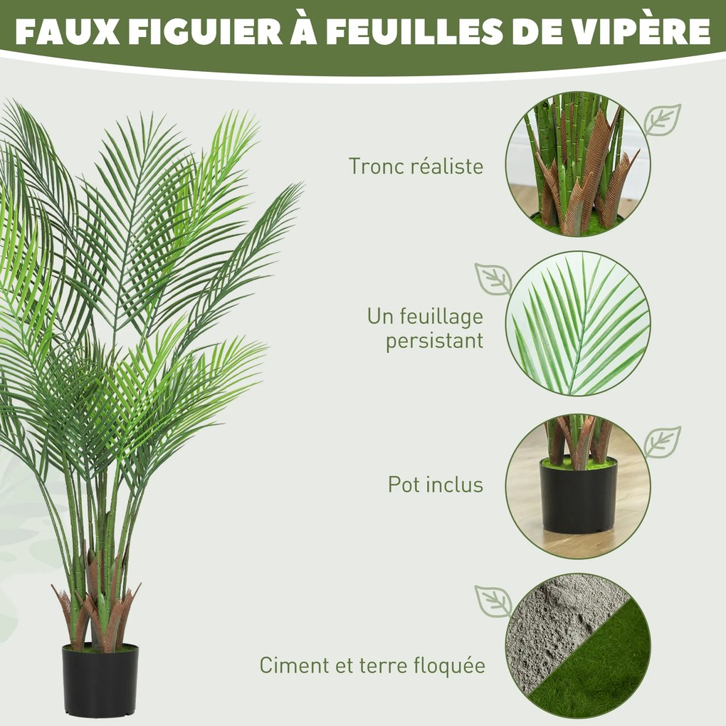 Planta artificial de interior com 120 cm, palmeira artificial com vaso de plástico e acabamento flocado, verde