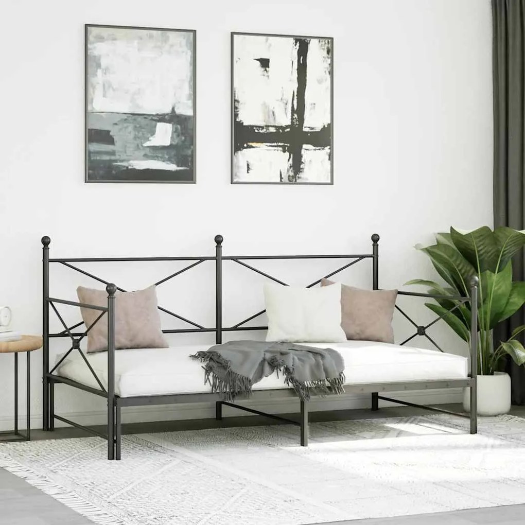 Cama de dia com gavetão sem colchão 100x190 cm aço preto