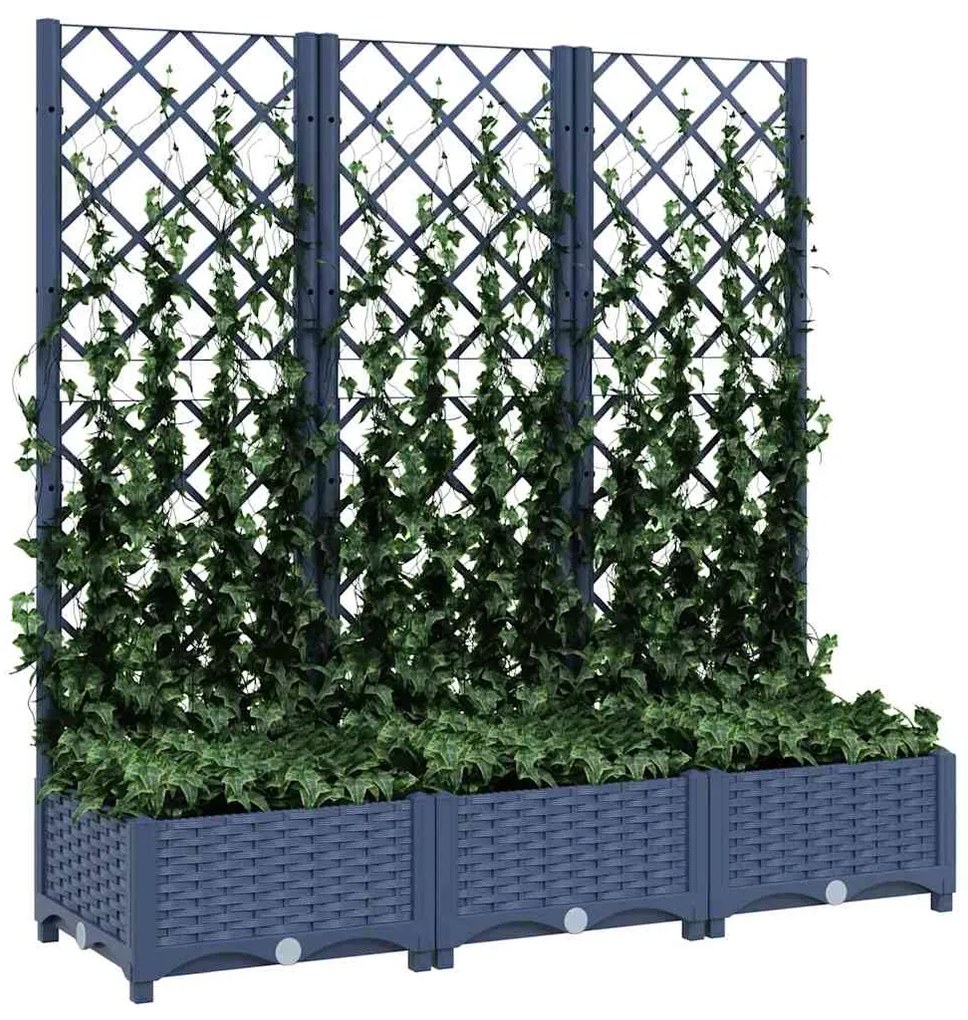 Vaso/floreira jardim c/ treliça 120x40x121,5 cm PP cinzento azul