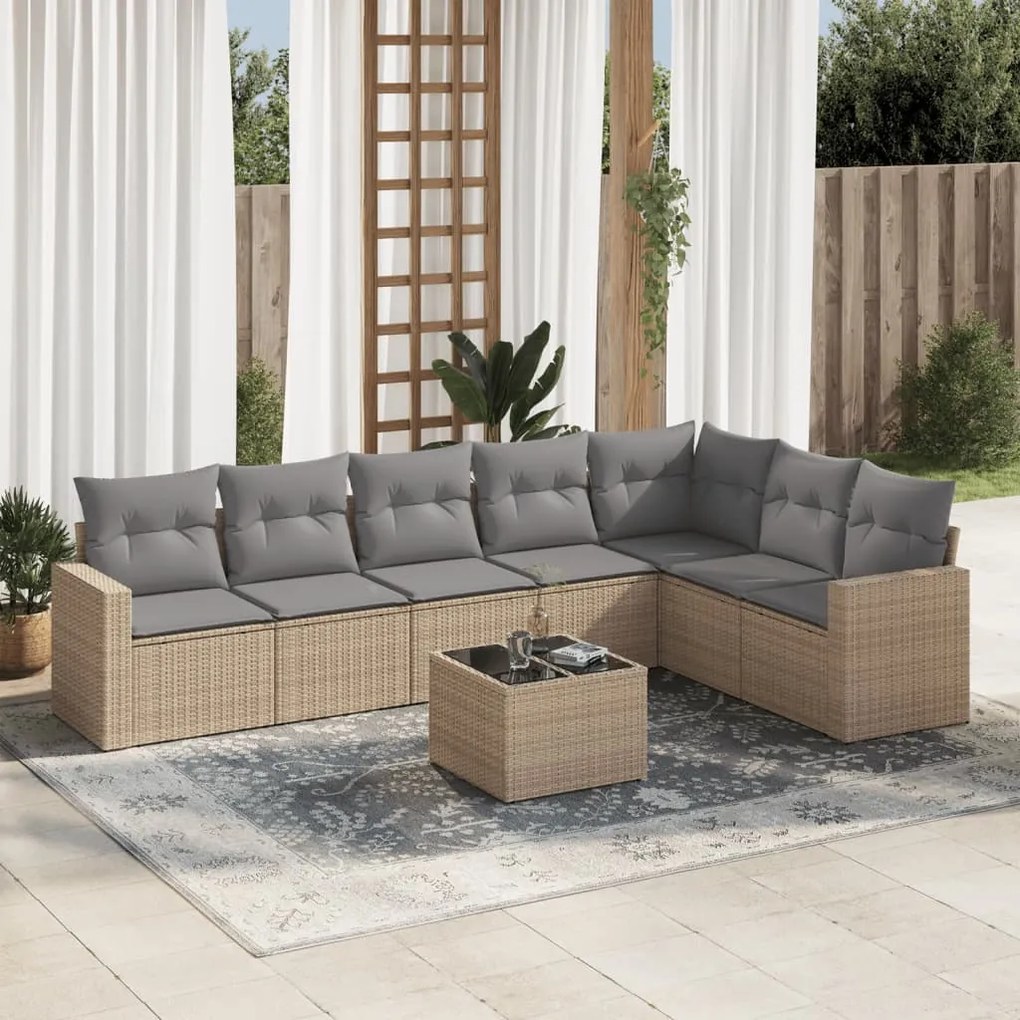 vidaXL 8 pcs conjunto de sofás p/ jardim com almofadões vime PE bege