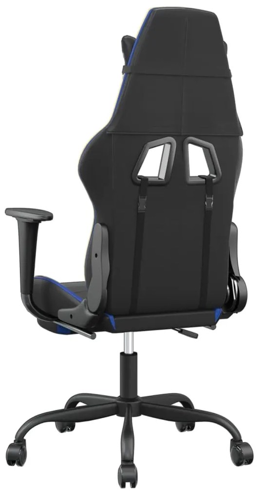 Cadeira gaming c/ apoio para pés couro artificial preto e azul