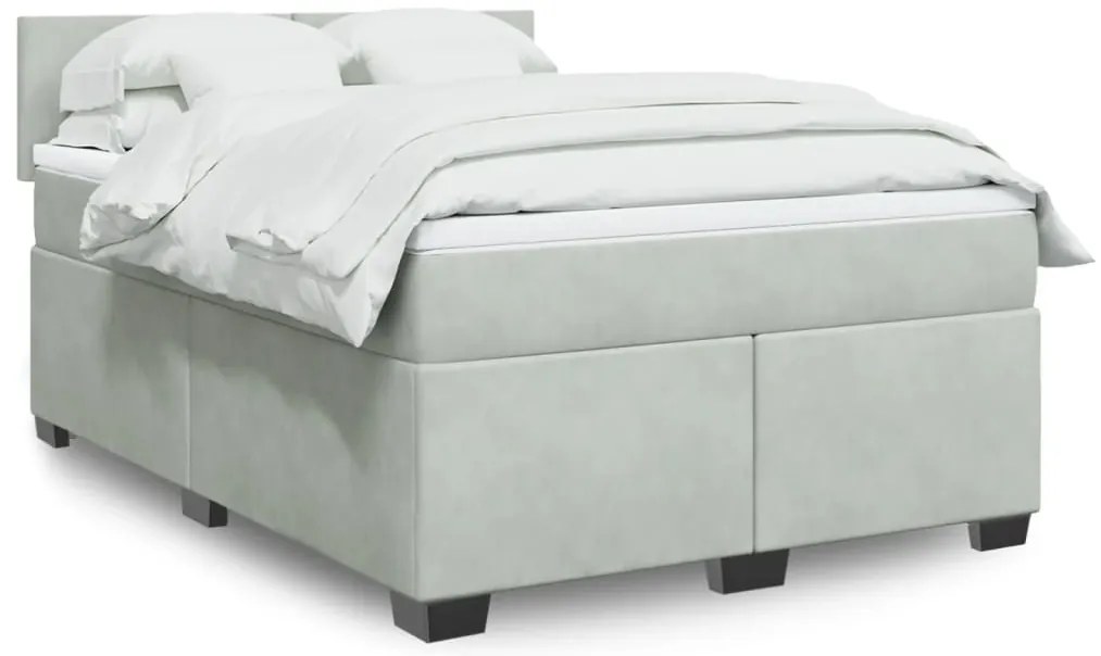 vidaXL Cama com molas/colchão 160x200 cm veludo cinzento-claro