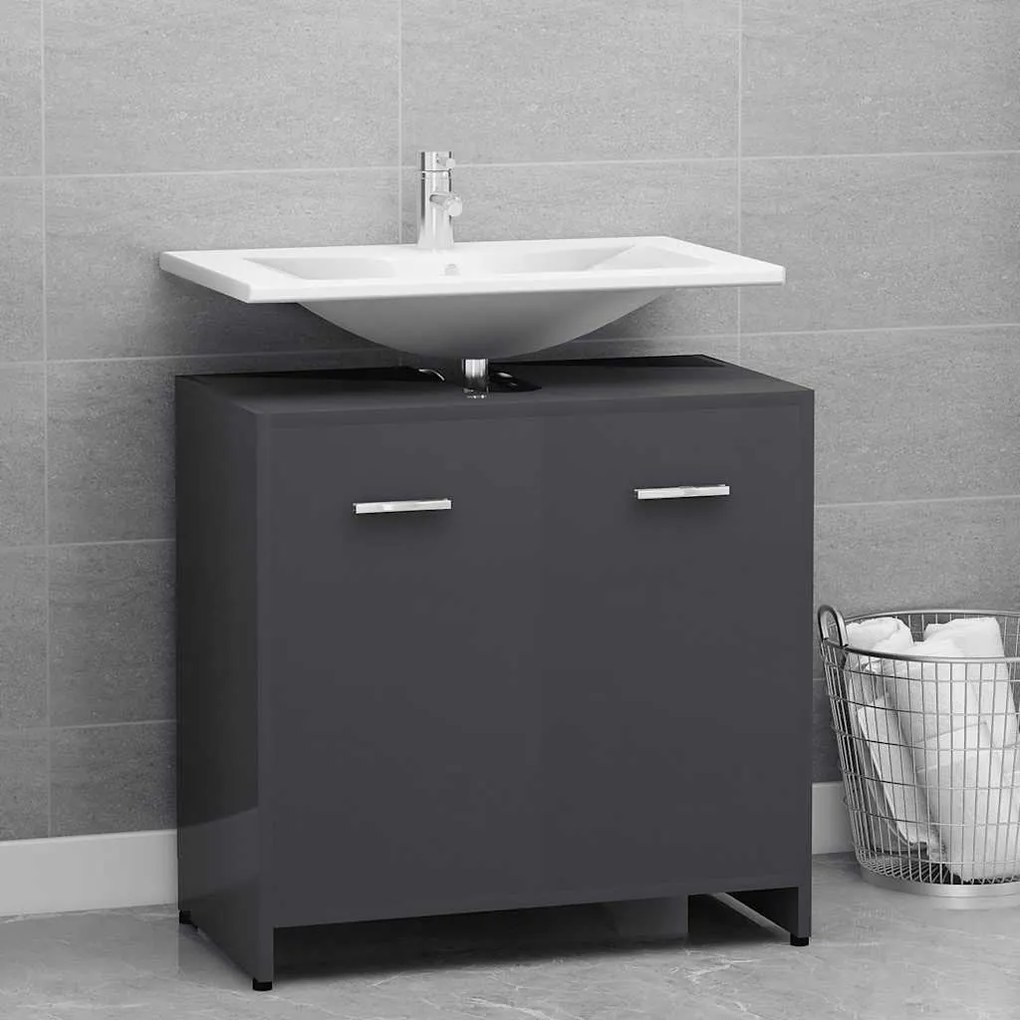 vidaXL Armário casa de banho 60x33x61cm contrapl. cinzento brilhante