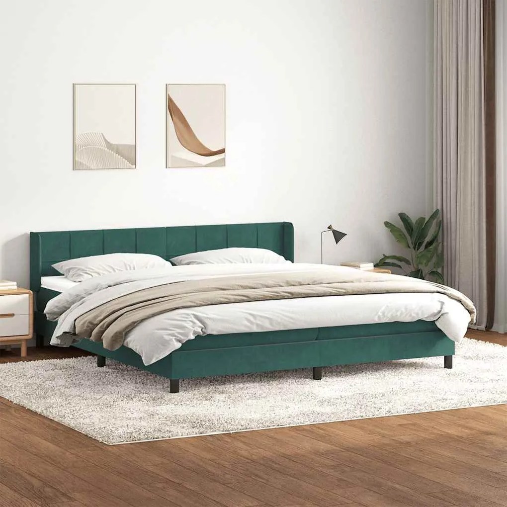 vidaXL Cama com molas/colchão 180x210 cm veludo verde-escuro
