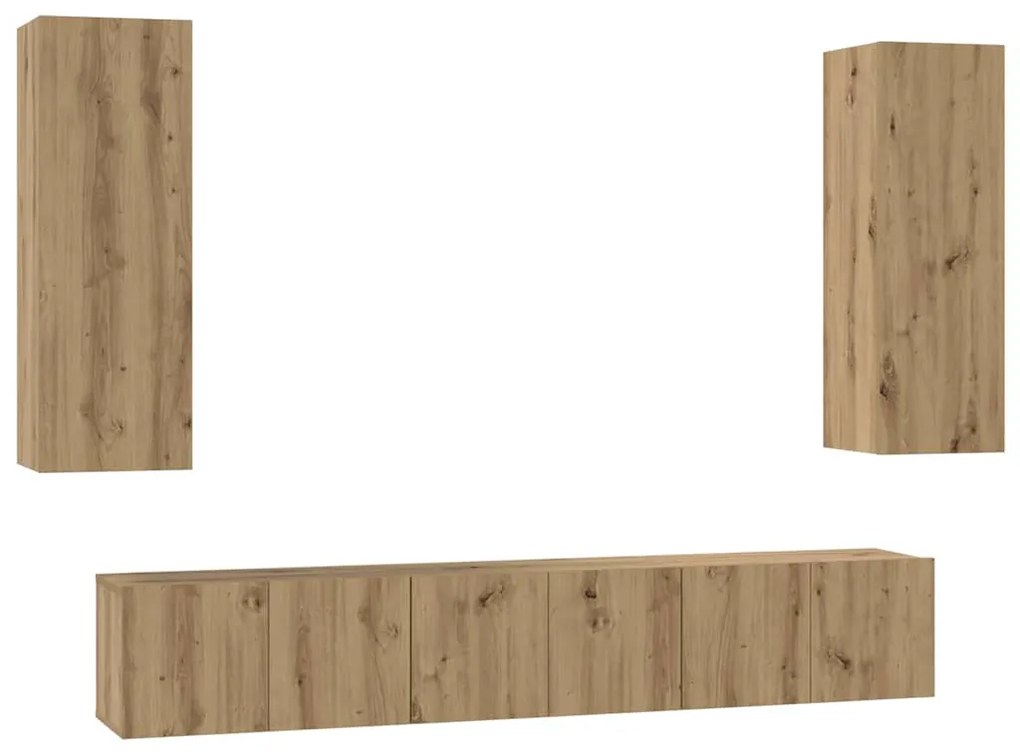 Conjunto de móvel de TV com prateleira 4 pcs carvalho artisiano