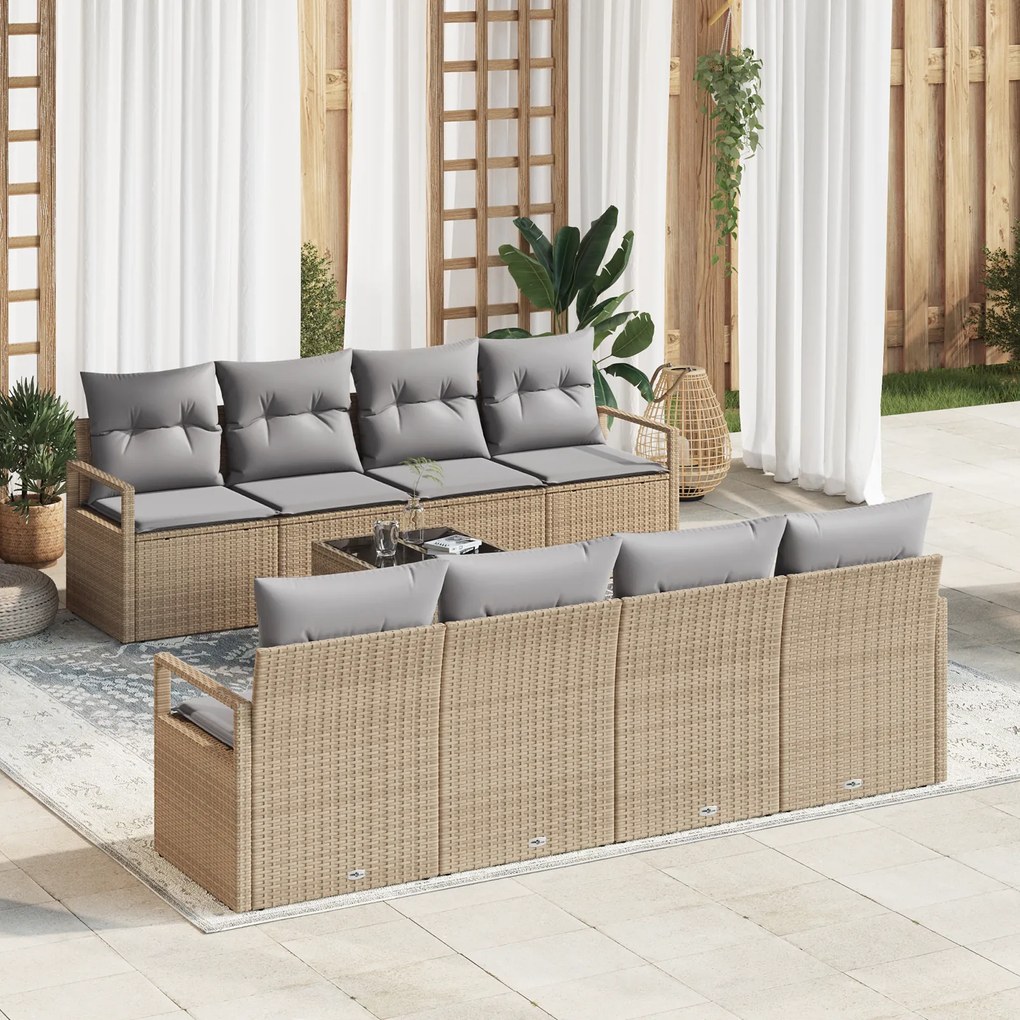 Conjunto de Sofá Jardim vidaXL com Almofadas Bege Polirattan
