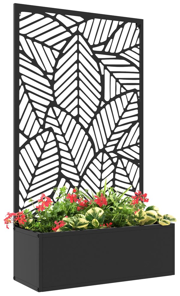 Outsunny Biombo de Exterior com Floreira de Metal Floreira de Parede ou Independente para Cultivos 61x23x113 cm Preto | Aosom Portugal