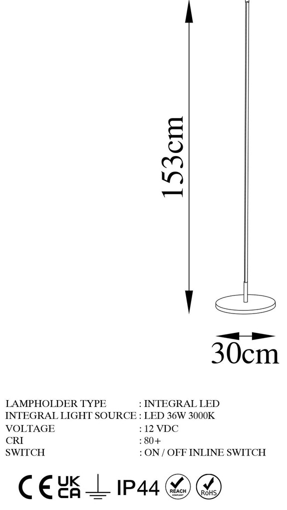 Candeeiro de Pé Only – Dourado – Diâmetro 30 cm x Altura 153 cm
