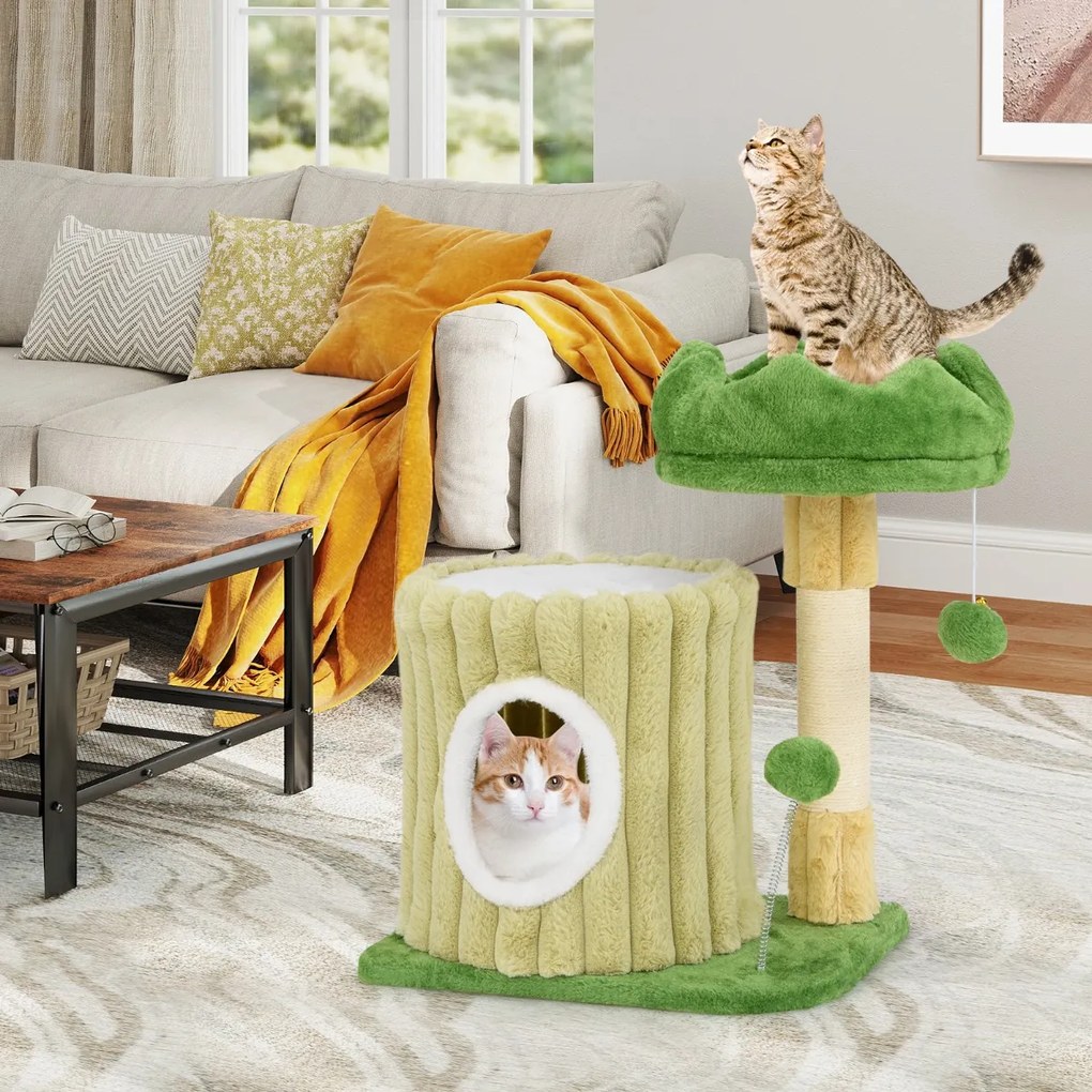 Arranhador pequeno de 50 cm de altura para gatos, estilo abacate, arranhador verde
