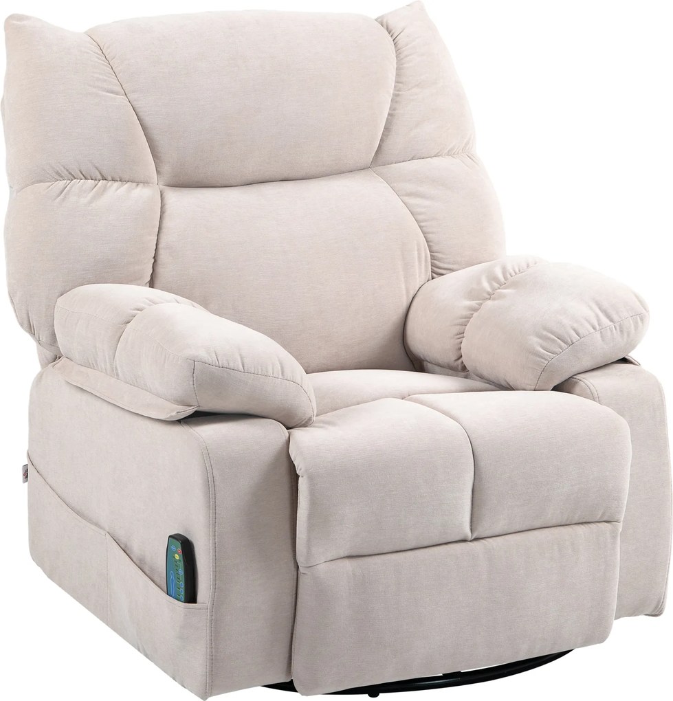 HOMCOM Sofá de Massagem com Função de Calor e deitar Giratório Até 150 Kg Estrutura de Metal 98x90x98 cm Bege | Aosom Portugal