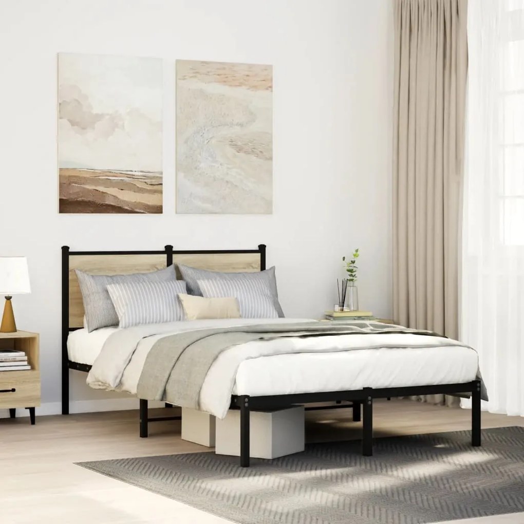 Estrutura de cama sem colchão 120x200 cm metal carvalho sonoma