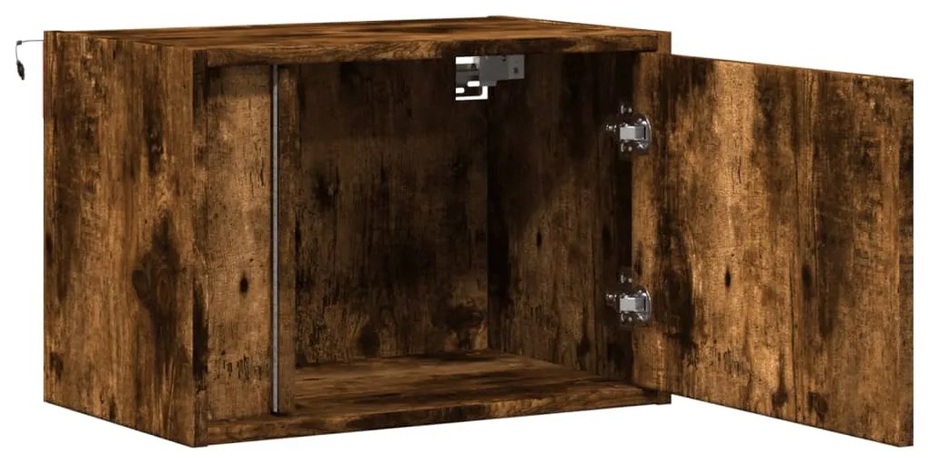 Mesa de cabeceira de parede com luzes LED carvalho fumado
