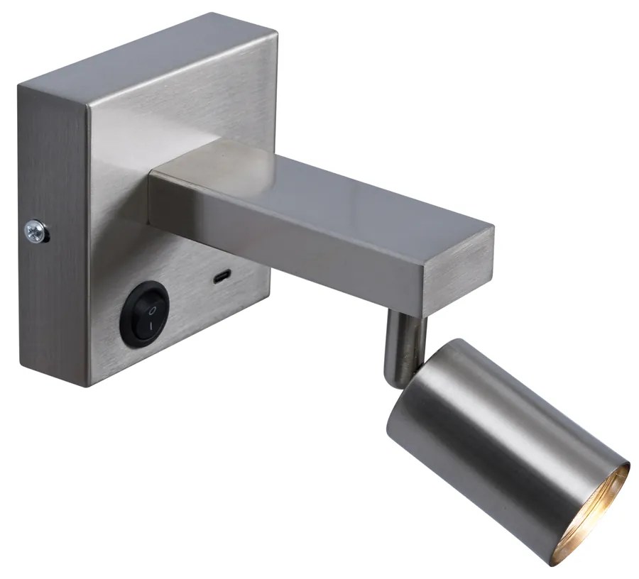 Candeeiro de Parede Moderno em Aço com USB-C Inclinável - Rex Moderno