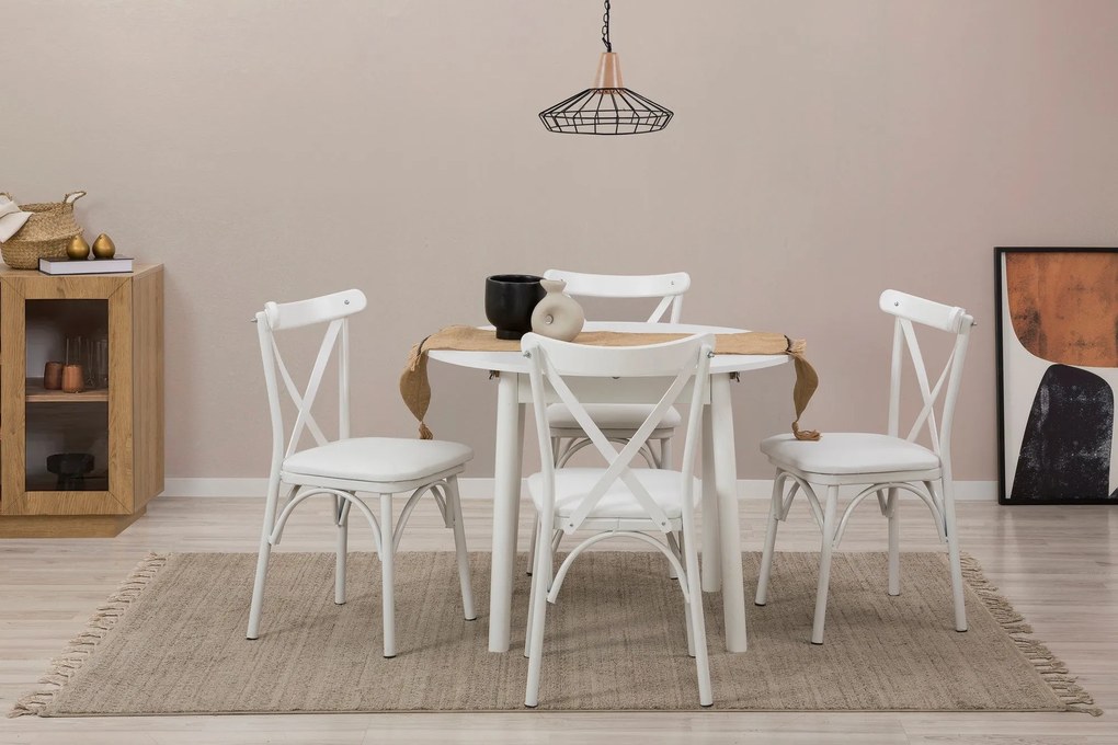 Conjunto de Mesa de Jantar Extensível Oliver – Branco – Mesa: 100x75x1