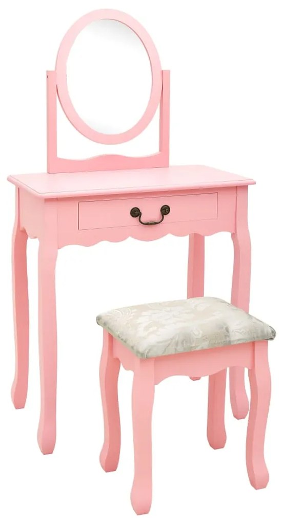 289331 vidaXL Toucador c/ banco 65x36x128 cm MDF e madeira de paulownia rosa