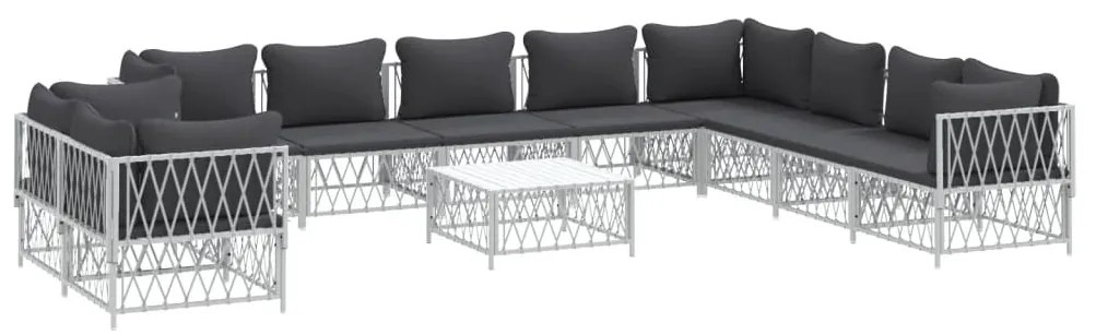 11 pcs conjunto lounge de jardim com almofadões aço branco