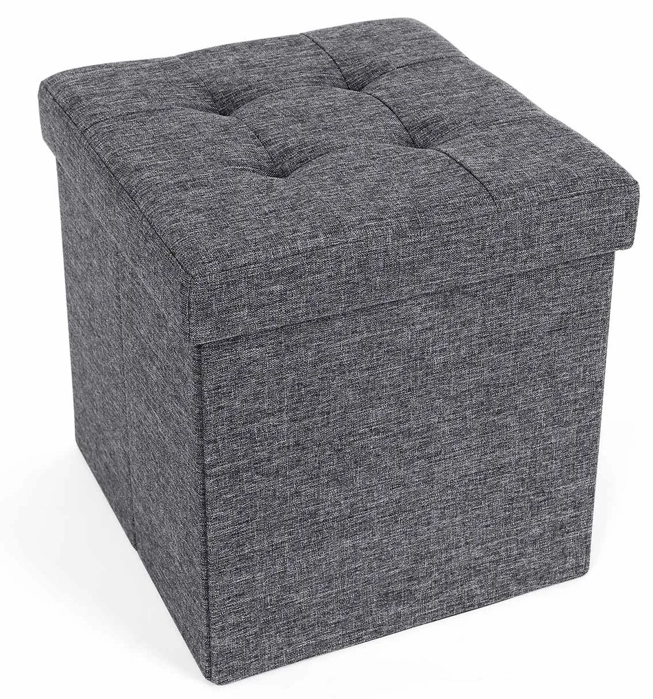 Puff dobrável tecido linho, 38 x 38 x 38 cm, cinzento-escuro
