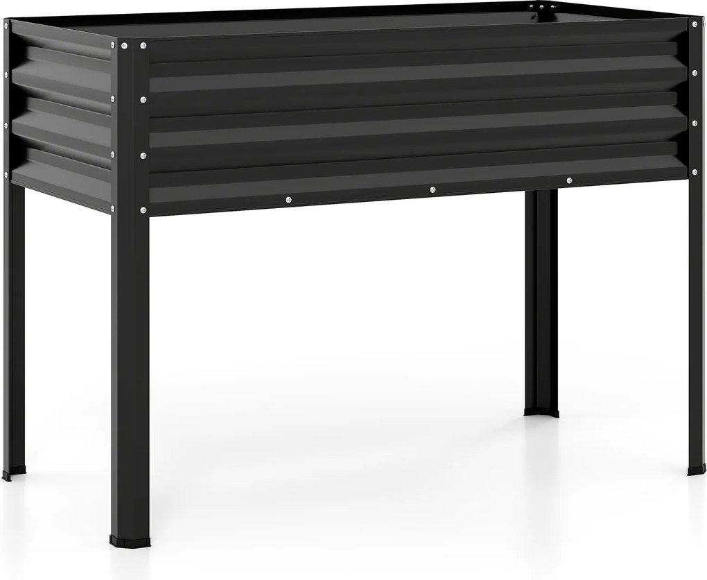 Floreira Elevada de Metal 112 x 55 x 81 cm com Revestimento Eletroforético e Drenagem para Legumes, Flores e Frutas - Preta