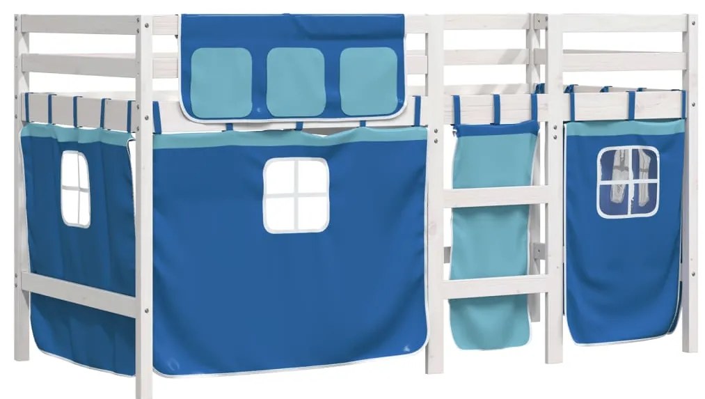 Cama alta p/ criança c/ cortinas 80x200 cm pinho maciço azul