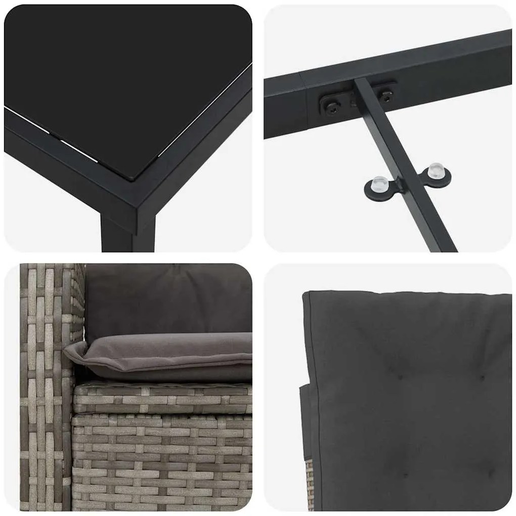 Conjunto de Jantar de Jardim de 5 Peças com Almofadas Cinza Rattan Pol
