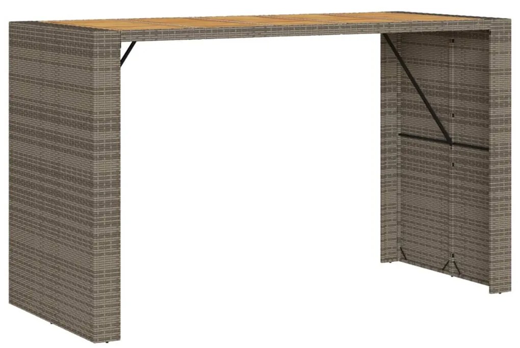 Mesa de bar para jardim com tampo em acácia vime PE cinza