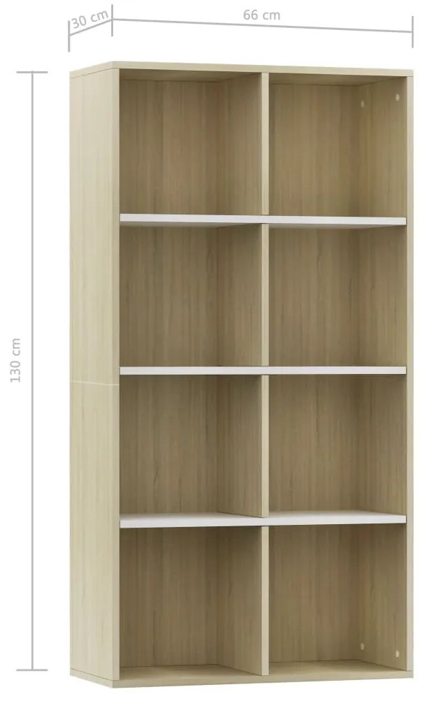 Estante/aparador 66x30x130cm contrapl. branco e carvalho sonoma